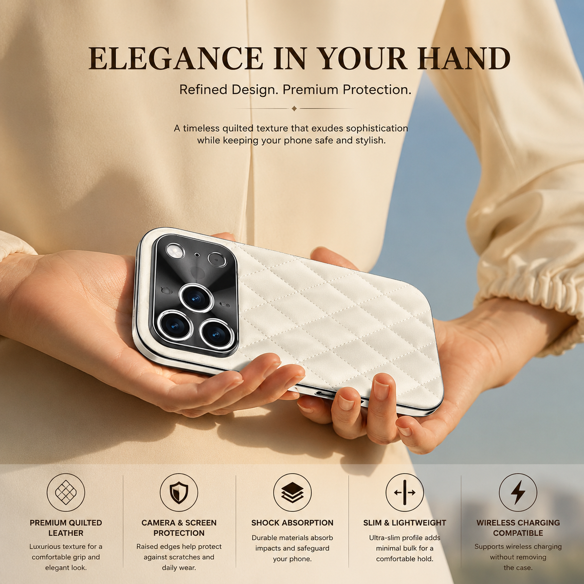 Premium iPhone Case Argyle PU Leather Camera Lens Protection Shockproof Anti Scratch Anti Fingerprint Matte Non Slip Slim Lightweight Elegant Hard Cover