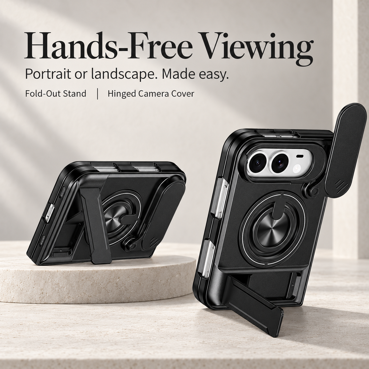 Premium iPhone Case Armor Slide Lens Protector Magnetic Car Holder Ring Stand Shockproof Tough Anti Drop Durable Slim Protective Phone Cover Shell Case
