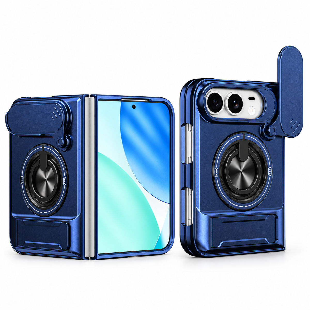 Premium iPhone Case Armor Slide Lens Protector Magnetic Car Holder Ring Stand Shockproof Tough Anti Drop Durable Slim Protective Phone Cover Shell Case