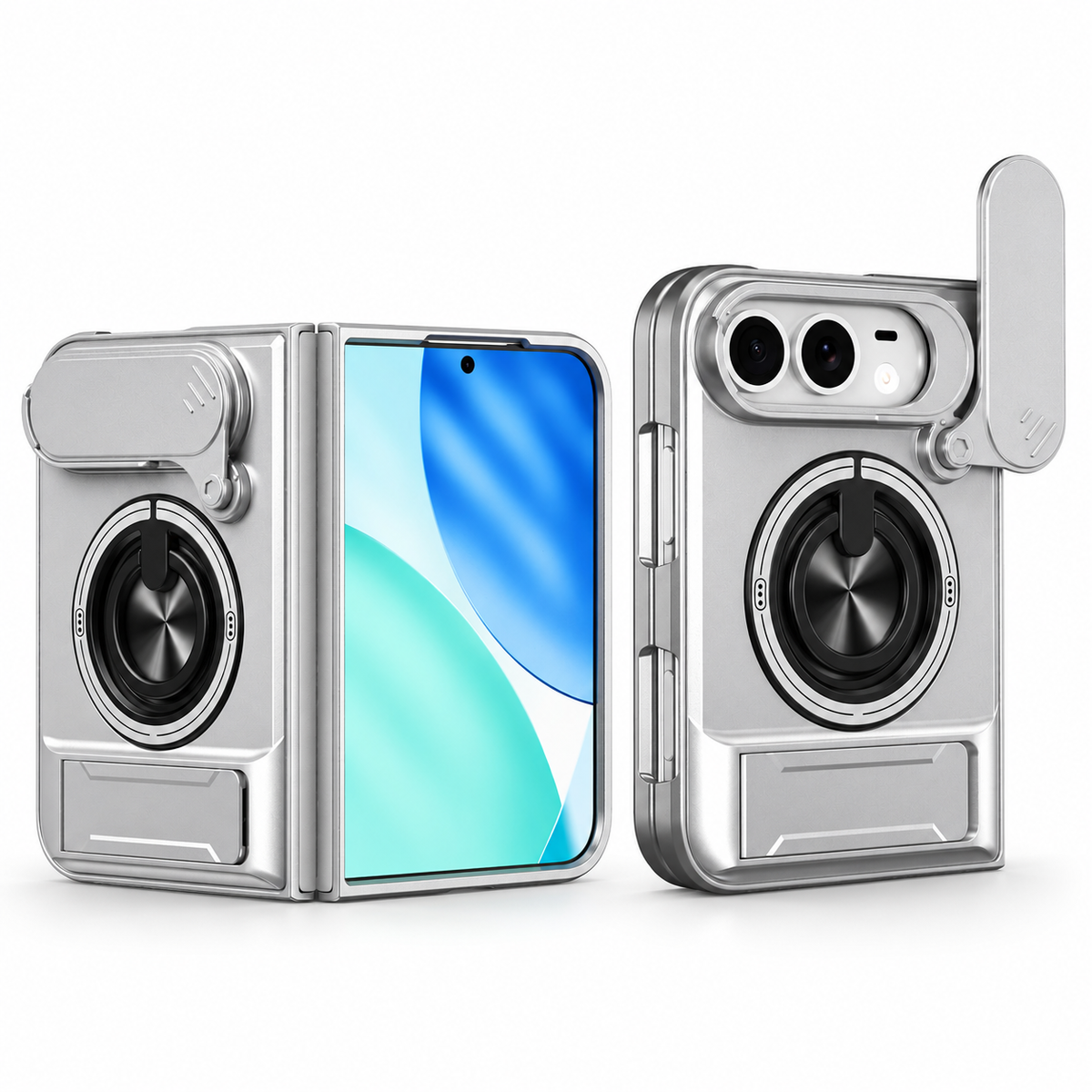 Premium iPhone Case Armor Slide Lens Protector Magnetic Car Holder Ring Stand Shockproof Tough Anti Drop Durable Slim Protective Phone Cover Shell Case