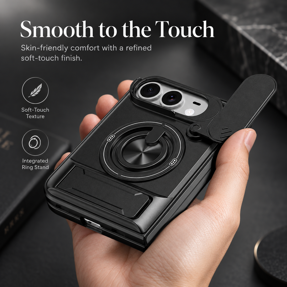 Premium iPhone Case Armor Slide Lens Protector Magnetic Car Holder Ring Stand Shockproof Tough Anti Drop Durable Slim Protective Phone Cover Shell Case