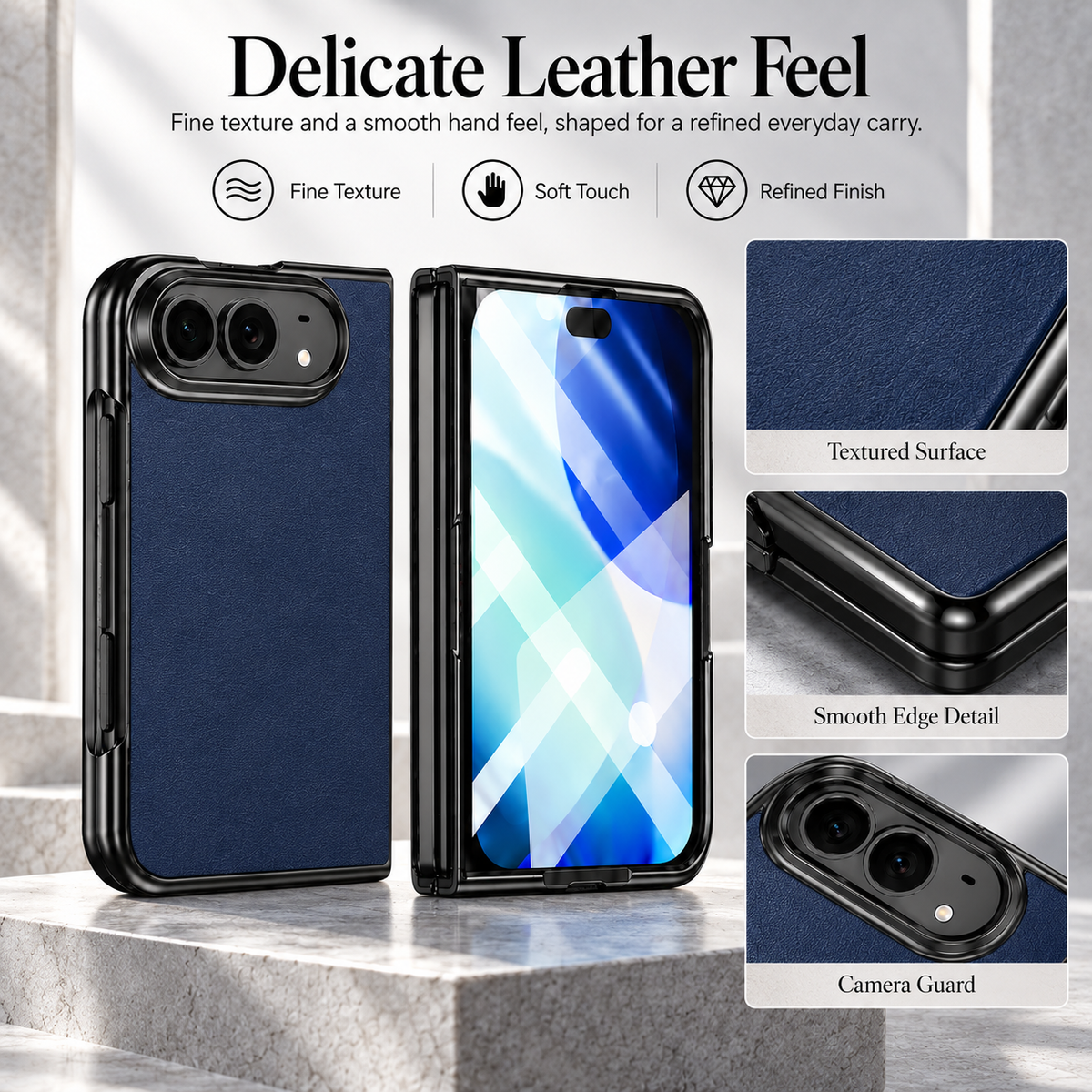 Premium iPhone Case Artificial Leather Semi Transparent Retro Foldable Cover Sweat Resistant Shockproof Slim Non Slip Durable Practical Protective Phone Case
