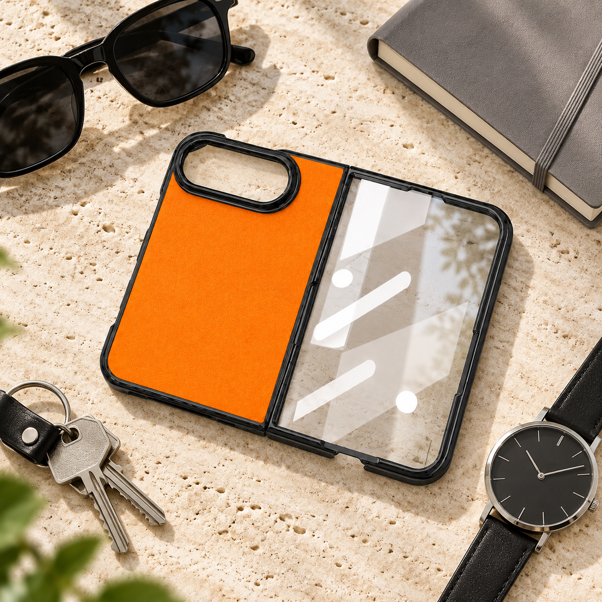 Premium iPhone Case Artificial Leather Semi Transparent Retro Foldable Cover Sweat Resistant Shockproof Slim Non Slip Durable Practical Protective Phone Case