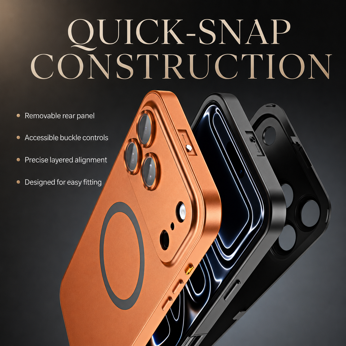 Premium iPhone Case Buckle Type Metal Aluminum Frame MagSafe Magnetic Hard PC Back Panel Shockproof Slim Anti Scratch Durable Protective Phone Cover Case