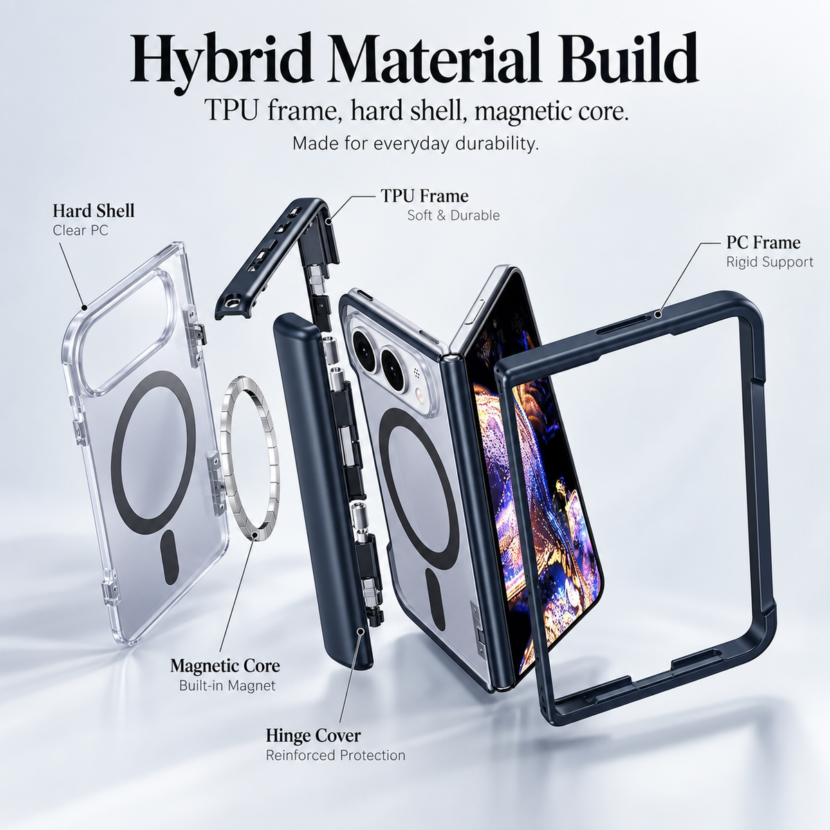 Premium iPhone Case Business Matte MagSafe Ultra Thin Folding Hinge Protection Shockproof Non Slip Slim Durable Integrated Protective Phone Cover Shell Case