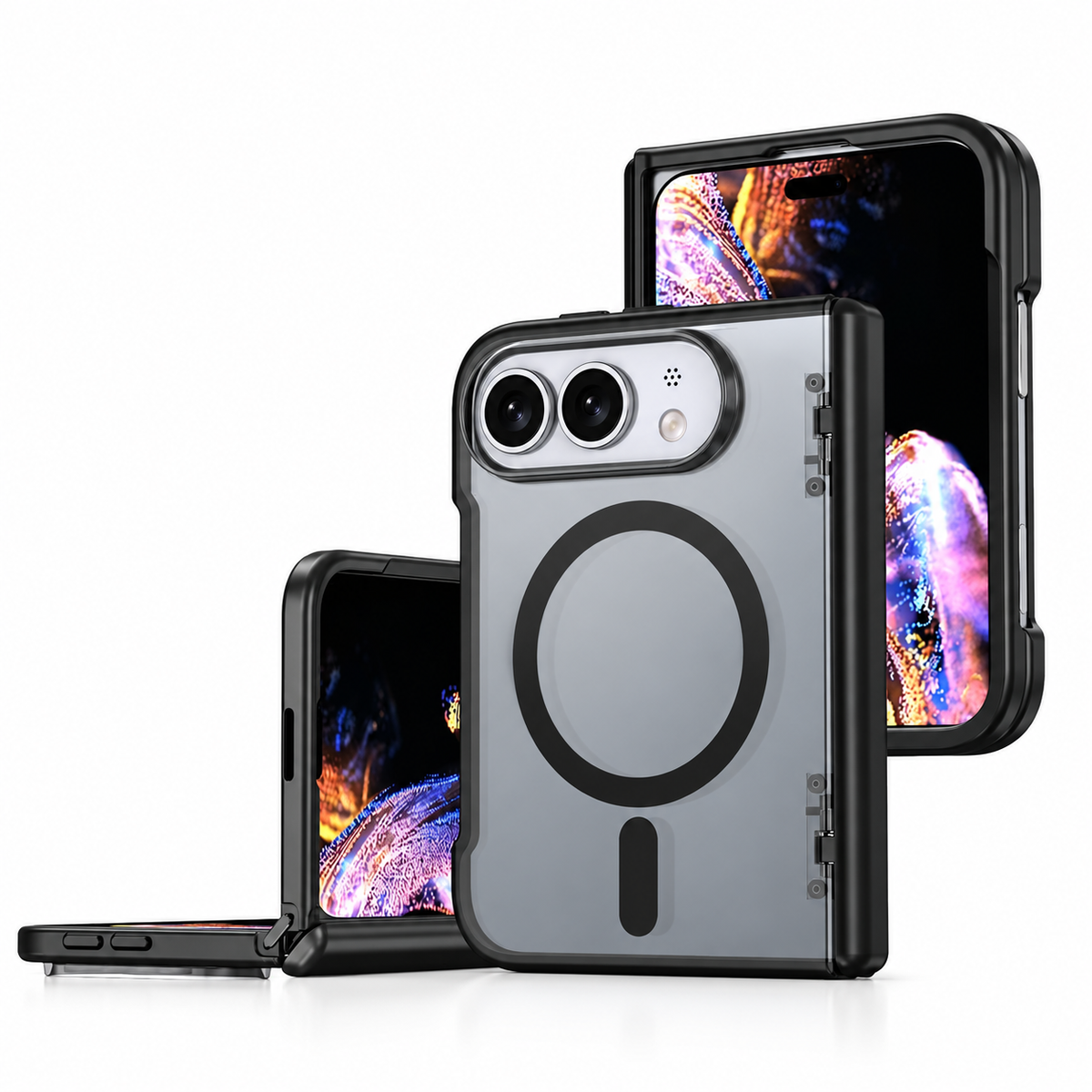 Premium iPhone Case Business Matte MagSafe Ultra Thin Folding Hinge Protection Shockproof Non Slip Slim Durable Integrated Protective Phone Cover Shell Case