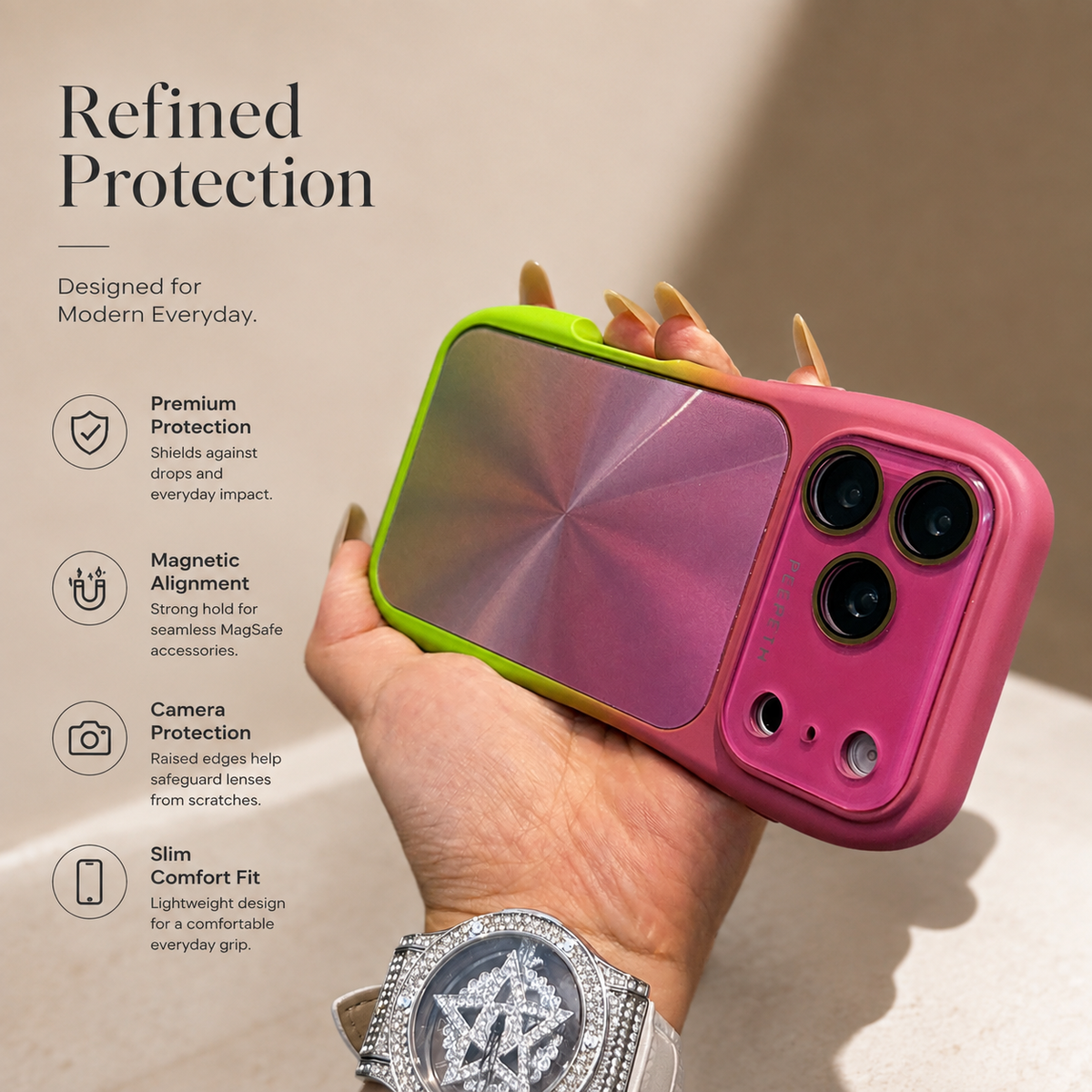 Premium iPhone Case Candy Laser Gradient Acrylic Shockproof Protective Cover Anti Fingerprint Washable Slim Lightweight Bumper Hard Back Color Change Case