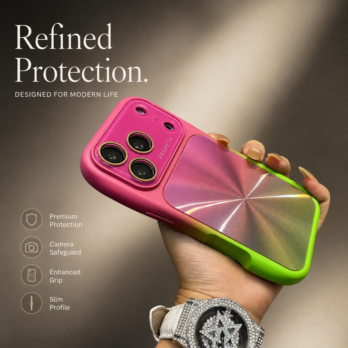 Premium iPhone Case Candy Laser Gradient Acrylic Shockproof Protective Cover Anti Fingerprint Washable Slim Lightweight Bumper Hard Back Color Change Case