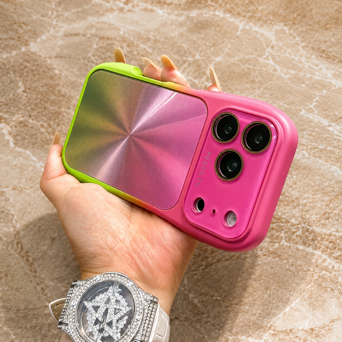 Premium iPhone Case Candy Laser Gradient Acrylic Shockproof Protective Cover Anti Fingerprint Washable Slim Lightweight Bumper Hard Back Color Change Case