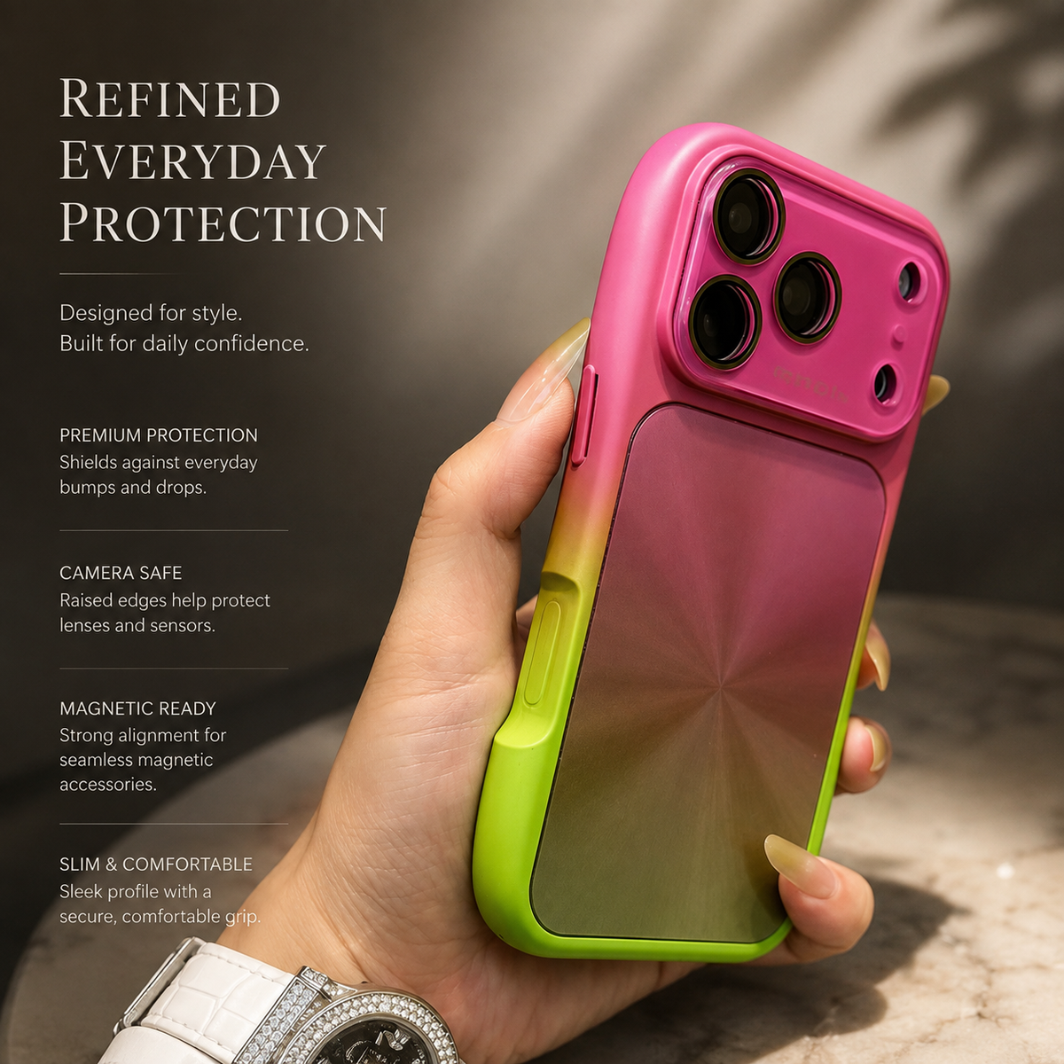 Premium iPhone Case Candy Laser Gradient Acrylic Shockproof Protective Cover Anti Fingerprint Washable Slim Lightweight Bumper Hard Back Color Change Case