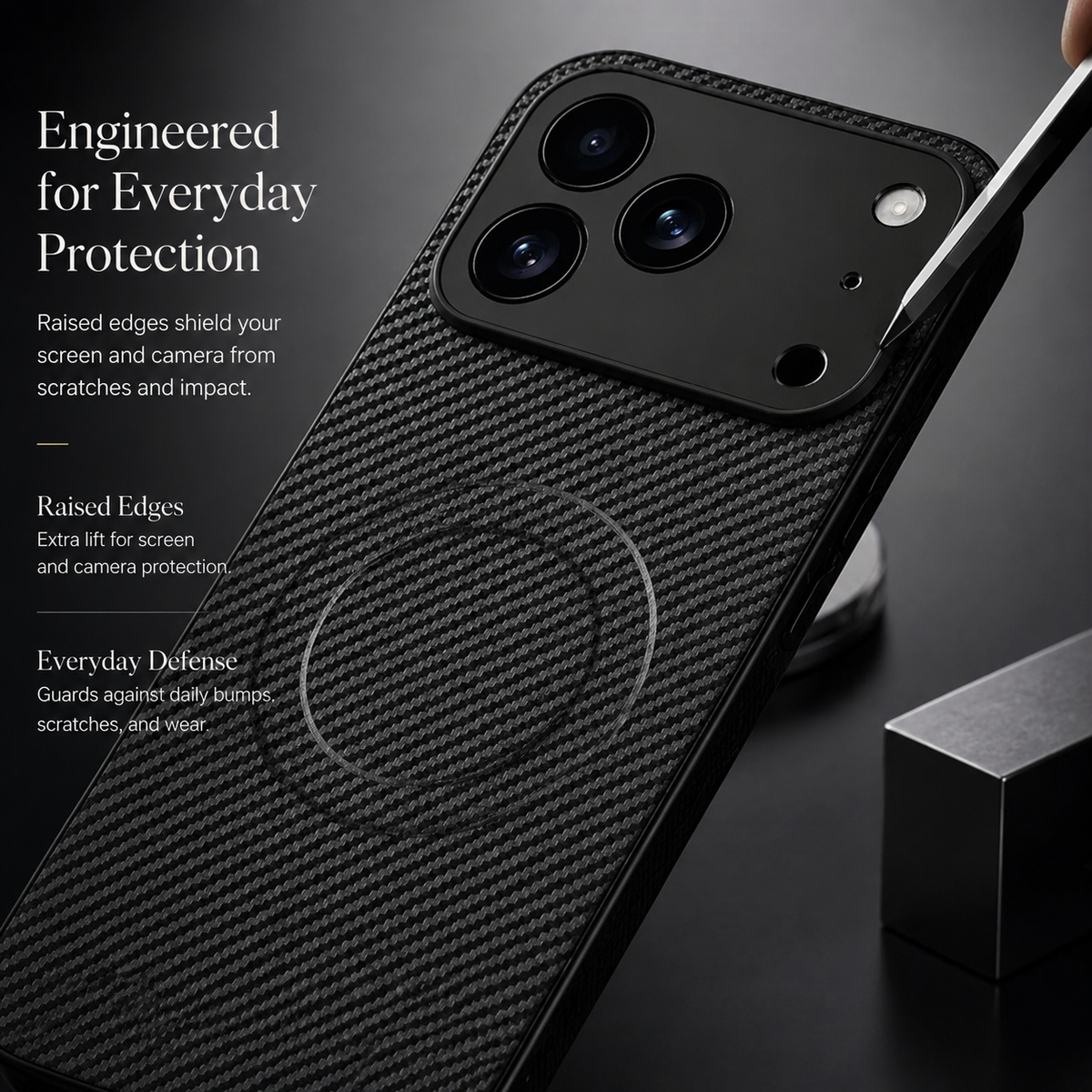 Premium iPhone Case Carbon Fiber Magnetic Shockproof Military Grade Ultrathin Protective Cover MagSafe Compatible Anti Scratch Lightweight Design Case