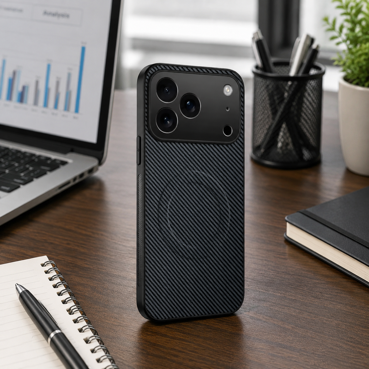 Premium iPhone Case Carbon Fiber Magnetic Shockproof Military Grade Ultrathin Protective Cover MagSafe Compatible Anti Scratch Lightweight Design Case