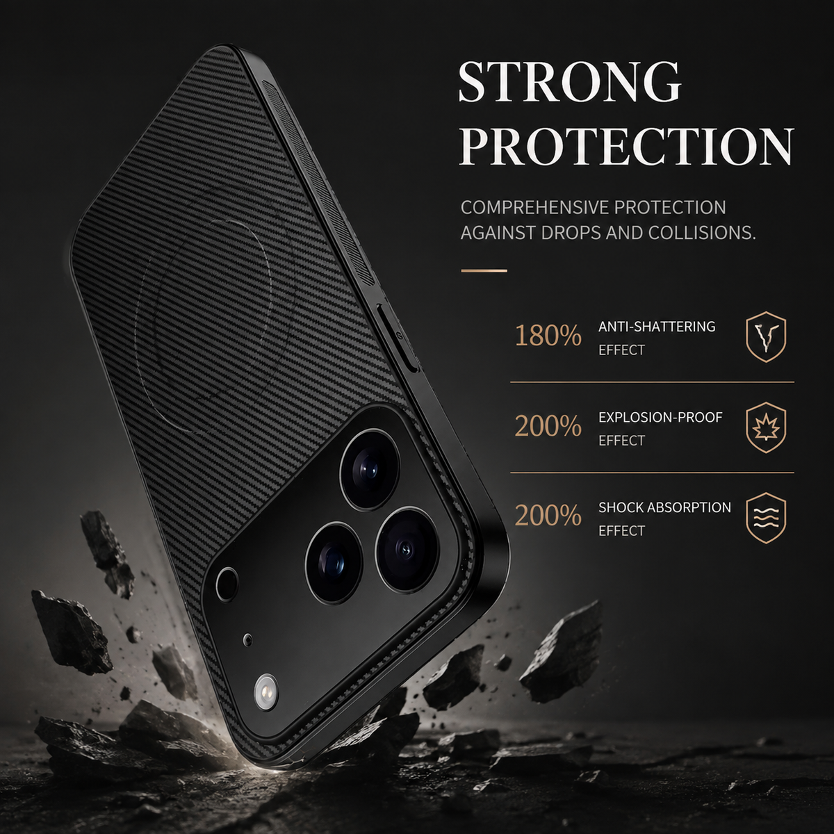 Premium iPhone Case Carbon Fiber Magnetic Shockproof Military Grade Ultrathin Protective Cover MagSafe Compatible Anti Scratch Lightweight Design Case