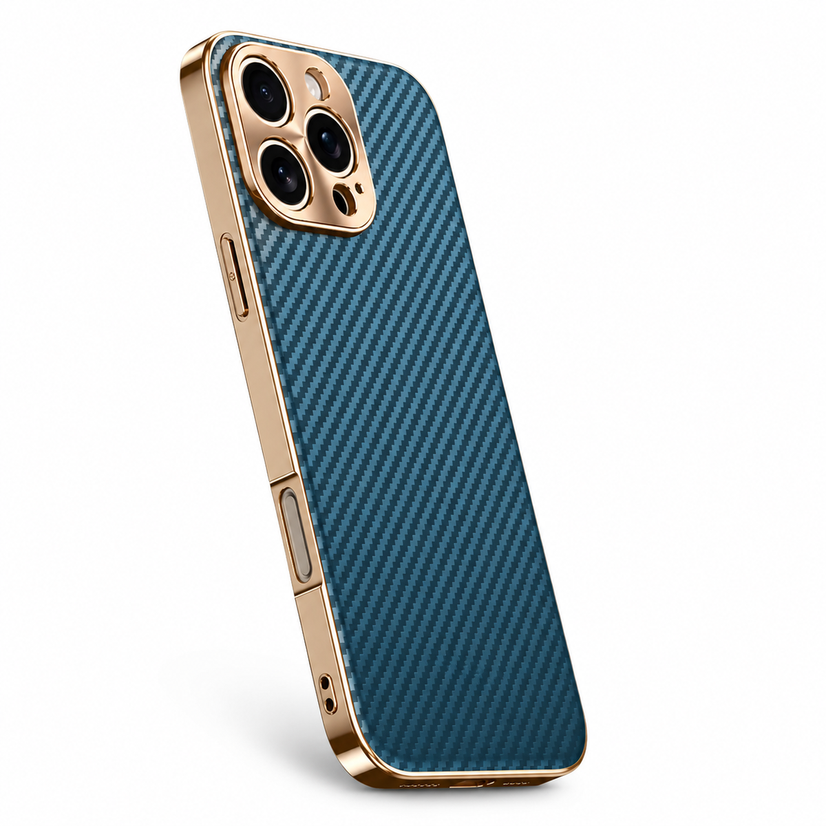 Premium iPhone Case Carbon Fiber Textured Leather Alloy Metal Camera Guard Shockproof Wireless Charging Slim Protective Cover Durable Modern Design