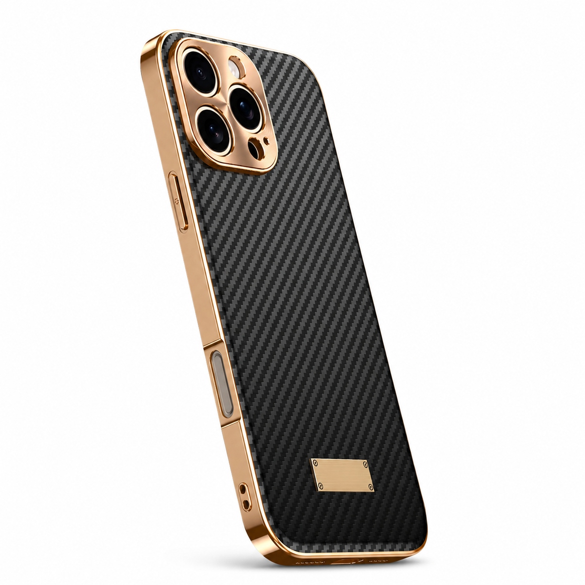 Premium iPhone Case Carbon Fiber Textured Leather Alloy Metal Camera Guard Shockproof Wireless Charging Slim Protective Cover Durable Modern Design