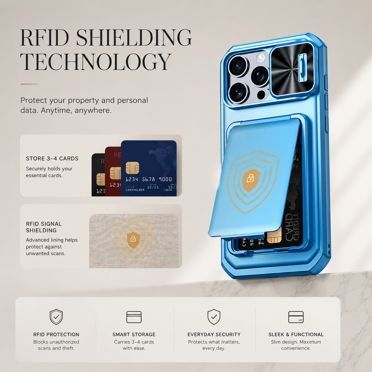 Premium iPhone Case Card Holder Wallet Anti Drop Protective Cover Shockproof Slim Hard Back Secure Card Storage Non Slip Lightweight Everyday Case