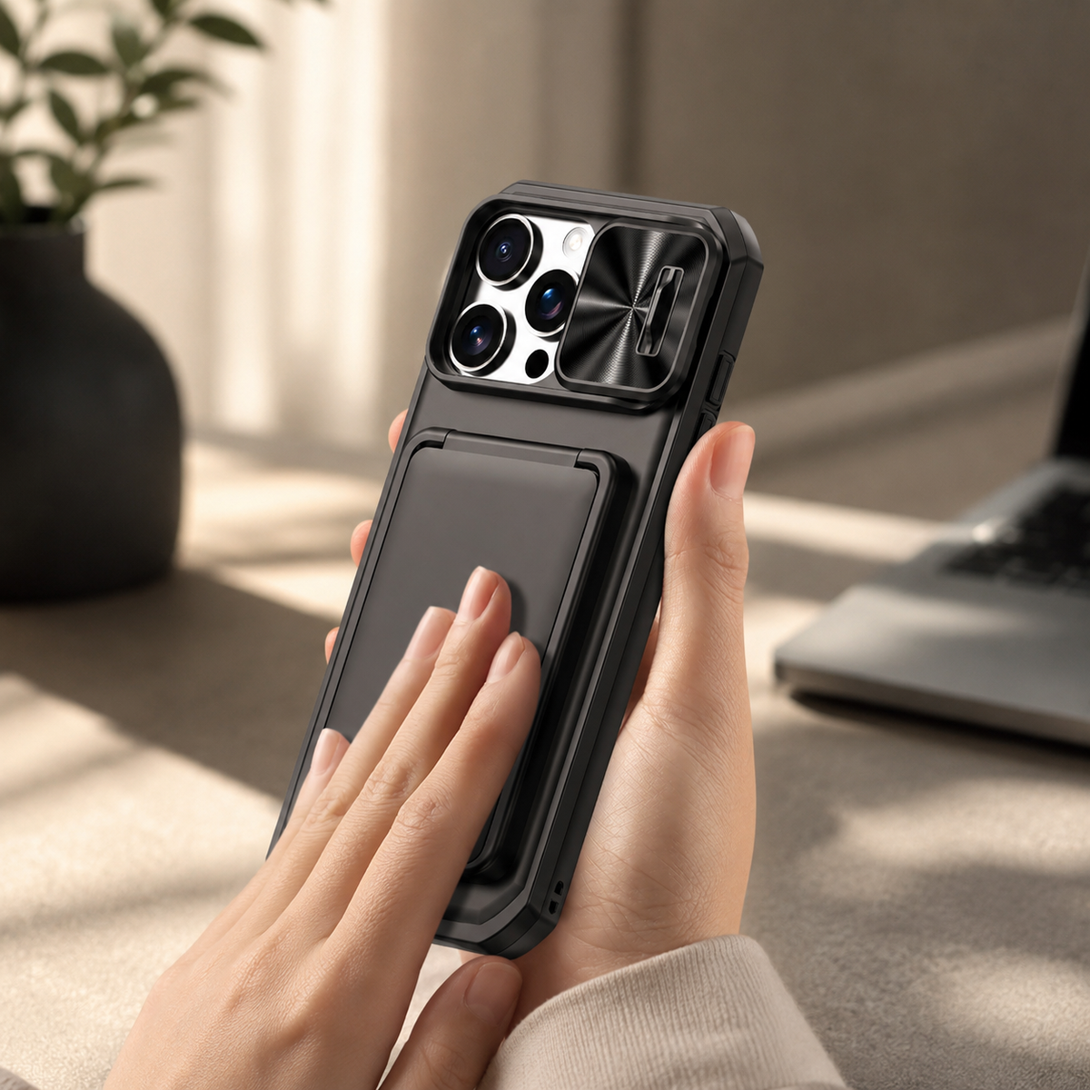 Premium iPhone Case Card Holder Wallet Anti Drop Protective Cover Shockproof Slim Hard Back Secure Card Storage Non Slip Lightweight Everyday Case