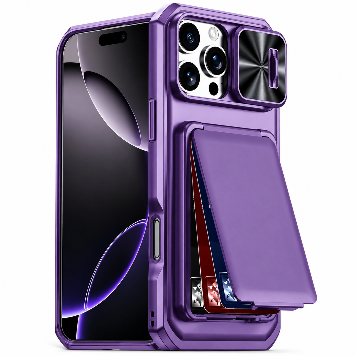 Premium iPhone Case Card Holder Wallet Anti Drop Protective Cover Shockproof Slim Hard Back Secure Card Storage Non Slip Lightweight Everyday Case