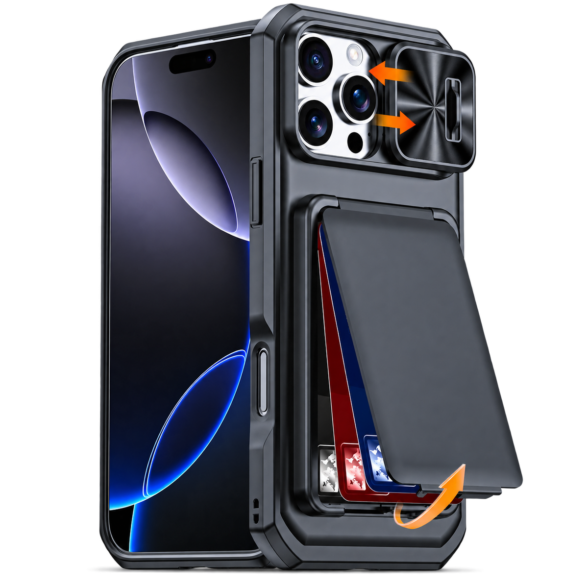 Premium iPhone Case Card Holder Wallet Anti Drop Protective Cover Shockproof Slim Hard Back Secure Card Storage Non Slip Lightweight Everyday Case