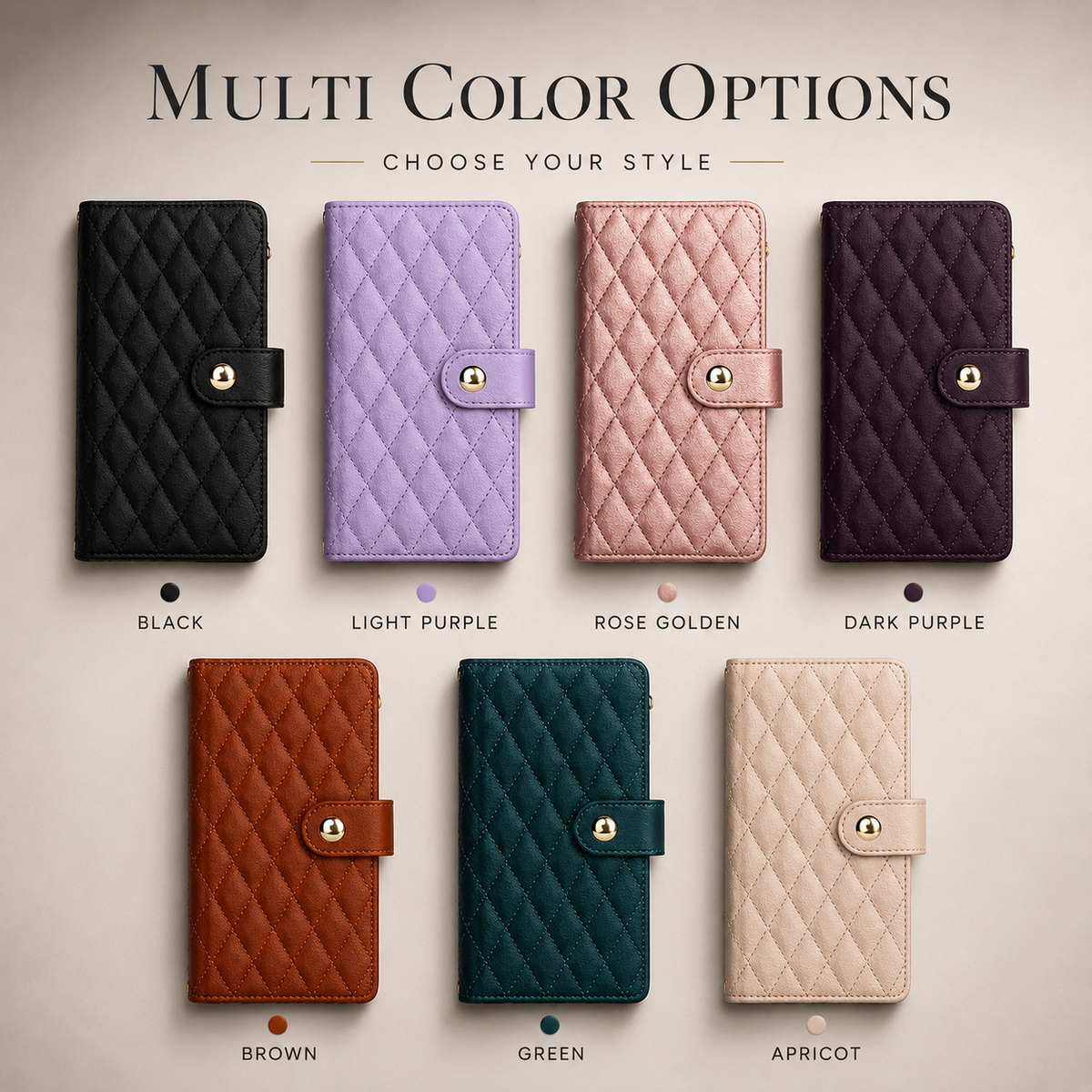 Premium iPhone Case Chain Zipper Wallet Flip Cover Card Holder Magnetic Closure Shockproof Leather Protection Kickstand Crossbody Strap Slim Design