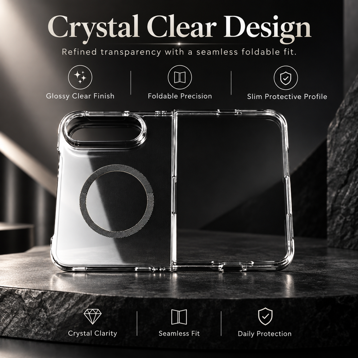 Premium iPhone Case Classic Transparent Clear Ultra Thin Foldable Cover Shockproof Hard Back Slim Anti Scratch Durable Protective Phone Cover Shell Case