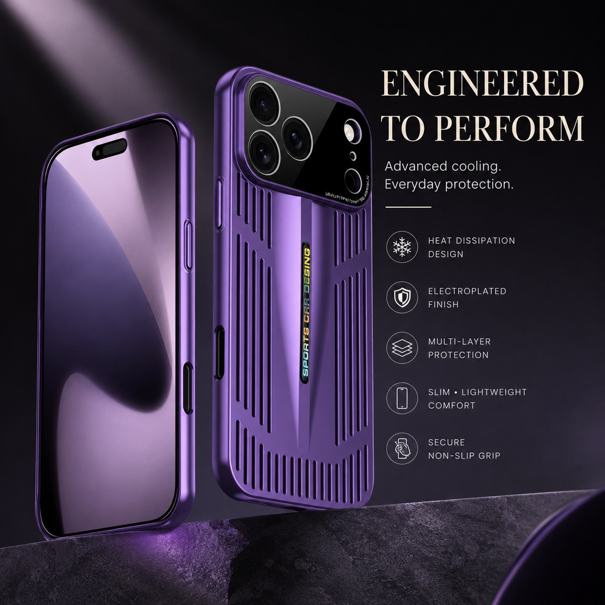 Premium iPhone Case Cooling Shockproof PC TPU Protective Cover Heat Dissipation Anti Scratch Anti Fingerprint Non Slip Water Resistant Plated Slim Case