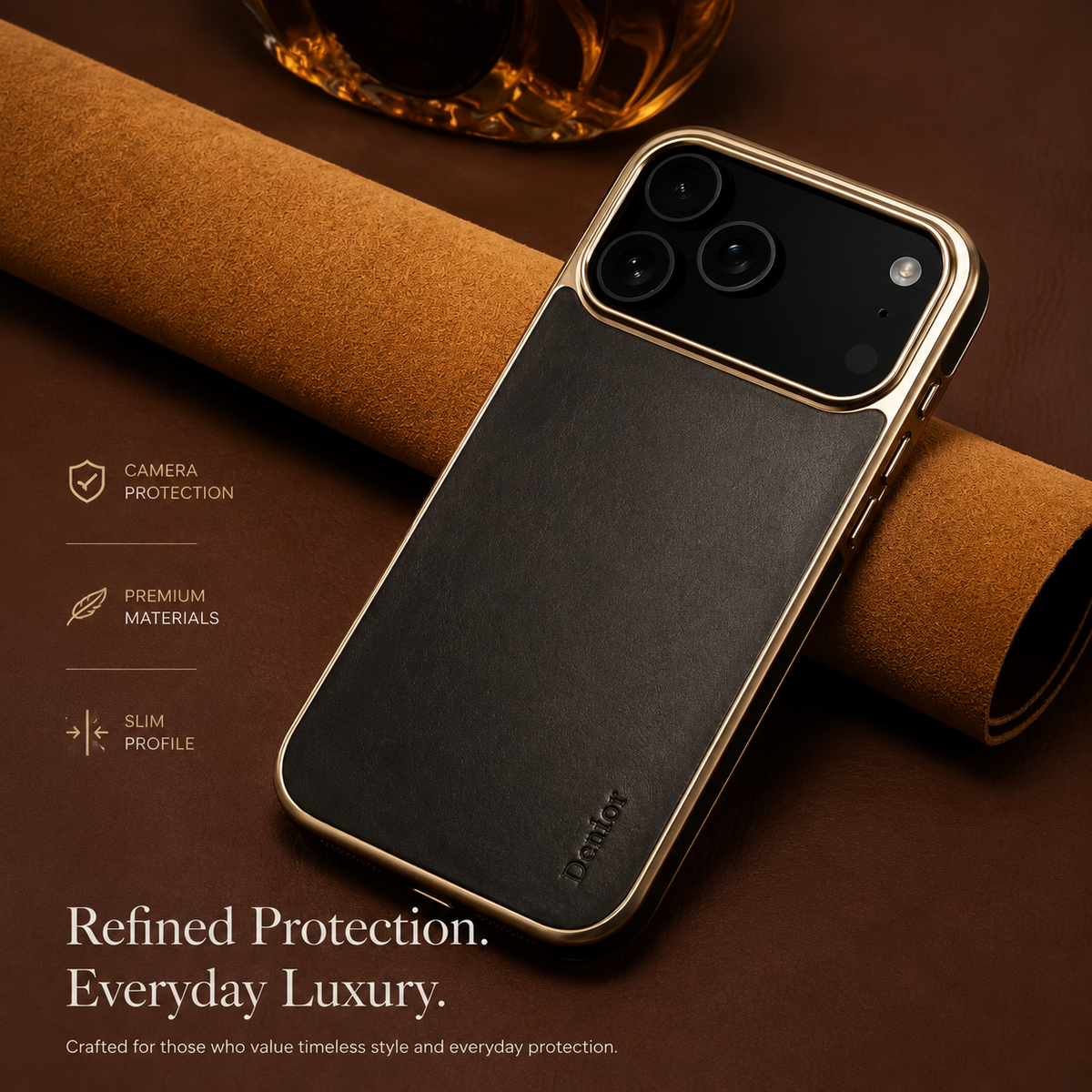 Premium iPhone Case Cowhide Leather Electroplated Cover Non Slip Skin Friendly Heat Resistant Slim Protective Case Minimalist Durable Finish Daily Use