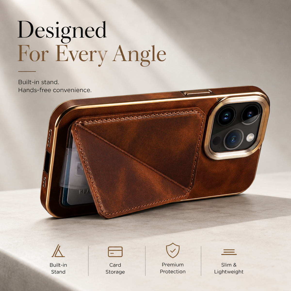 Premium iPhone Case Cowhide Leather Wallet Magnetic Card Holder Plating Frame Shockproof Protective Cover Camera Lens Protection Full Body Slim Design