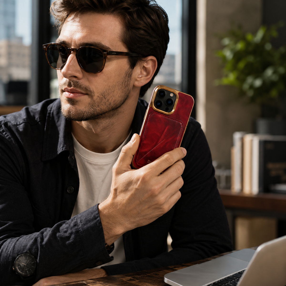 Premium iPhone Case Cowhide Leather Wallet Magnetic Card Holder Plating Frame Shockproof Protective Cover Camera Lens Protection Full Body Slim Design