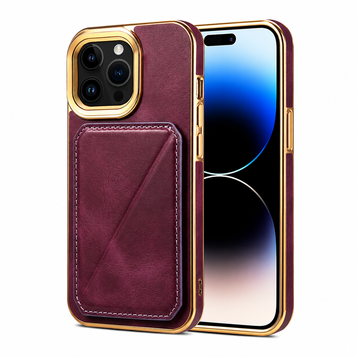 Premium iPhone Case Cowhide Leather Wallet Magnetic Card Holder Plating Frame Shockproof Protective Cover Camera Lens Protection Full Body Slim Design