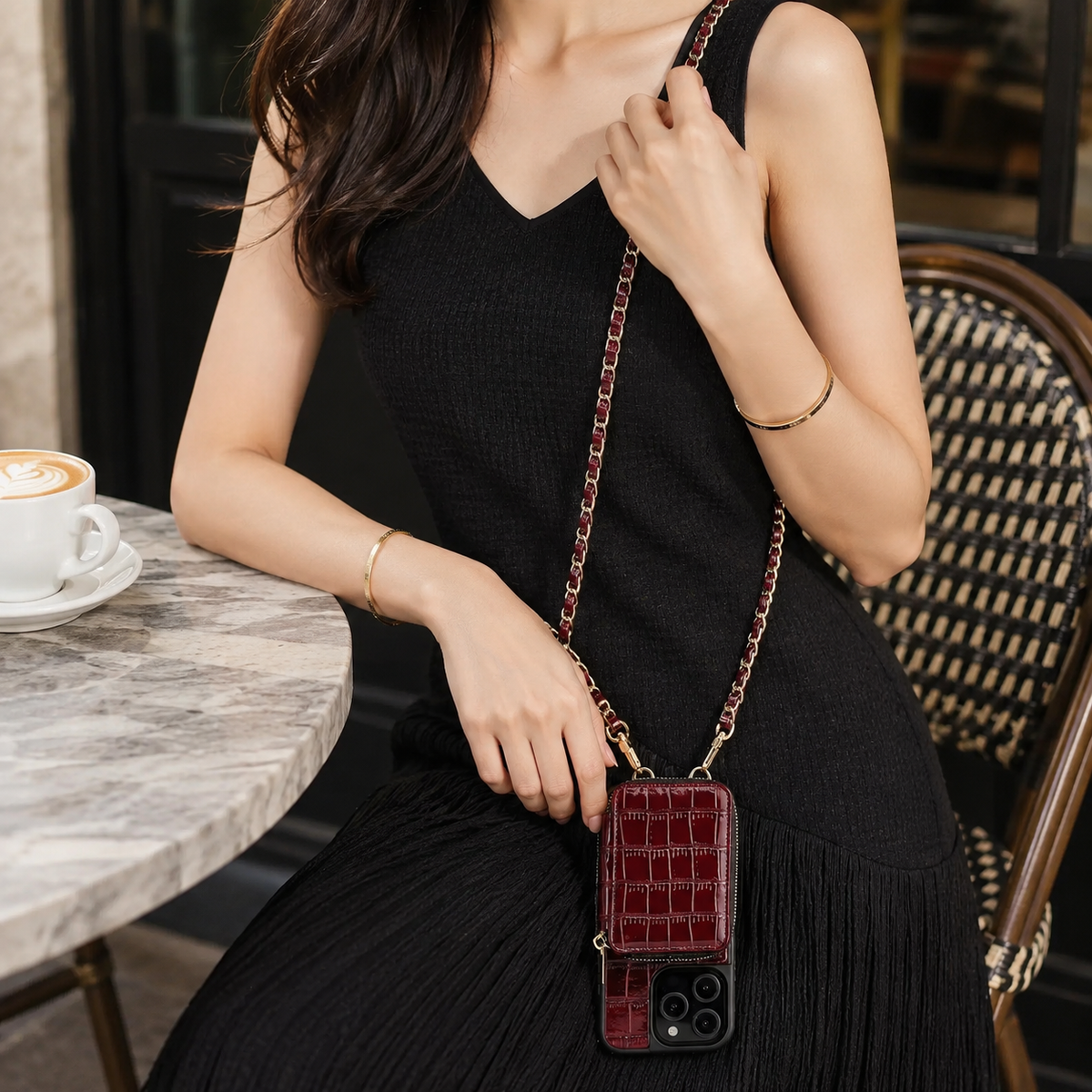 Premium iPhone Case Crocodile Pattern Crossbody Wallet Cover Soft Leather Card Holder Lanyard Anti Fingerprint Slim Protective Design