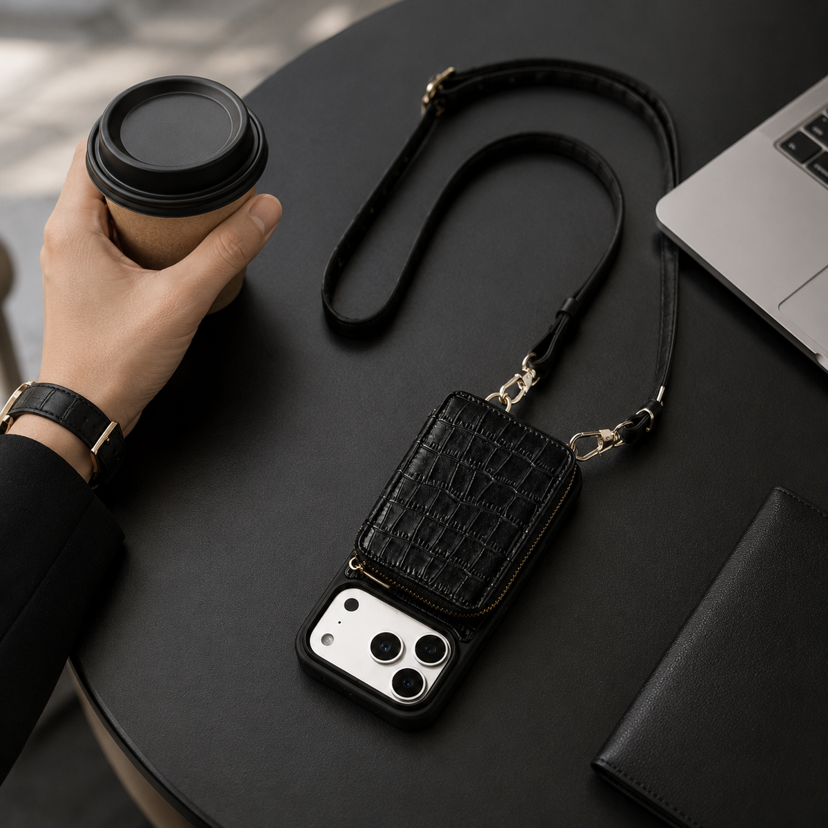 Premium iPhone Case Crocodile Pattern Crossbody Wallet Cover Soft Leather Card Holder Lanyard Anti Fingerprint Slim Protective Design