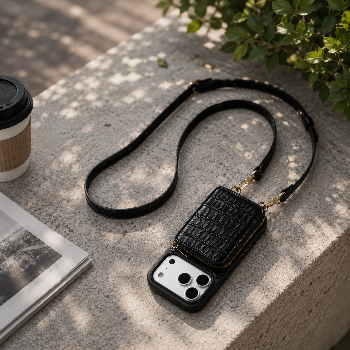 Premium iPhone Case Crocodile Pattern Crossbody Wallet Cover Soft Leather Card Holder Lanyard Anti Fingerprint Slim Protective Design