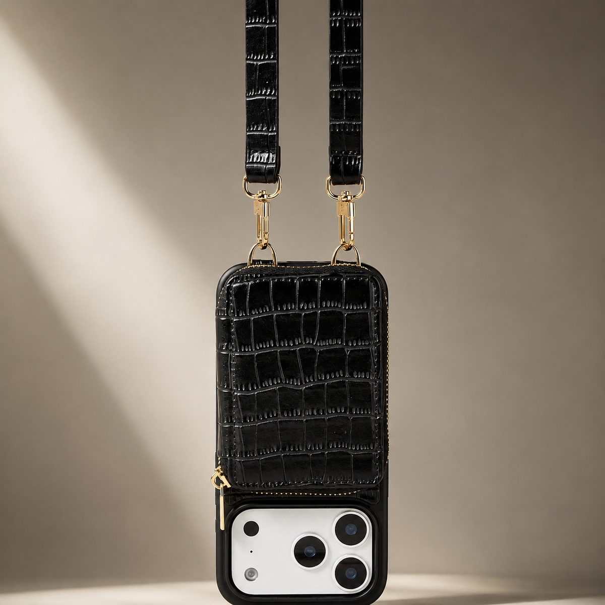 Premium iPhone Case Crocodile Pattern Crossbody Wallet Cover Soft Leather Card Holder Lanyard Anti Fingerprint Slim Protective Design