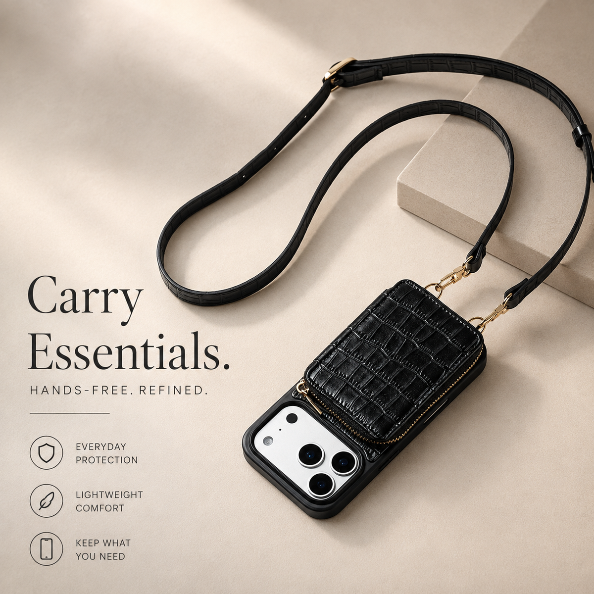 Premium iPhone Case Crocodile Pattern Crossbody Wallet Cover Soft Leather Card Holder Lanyard Anti Fingerprint Slim Protective Design