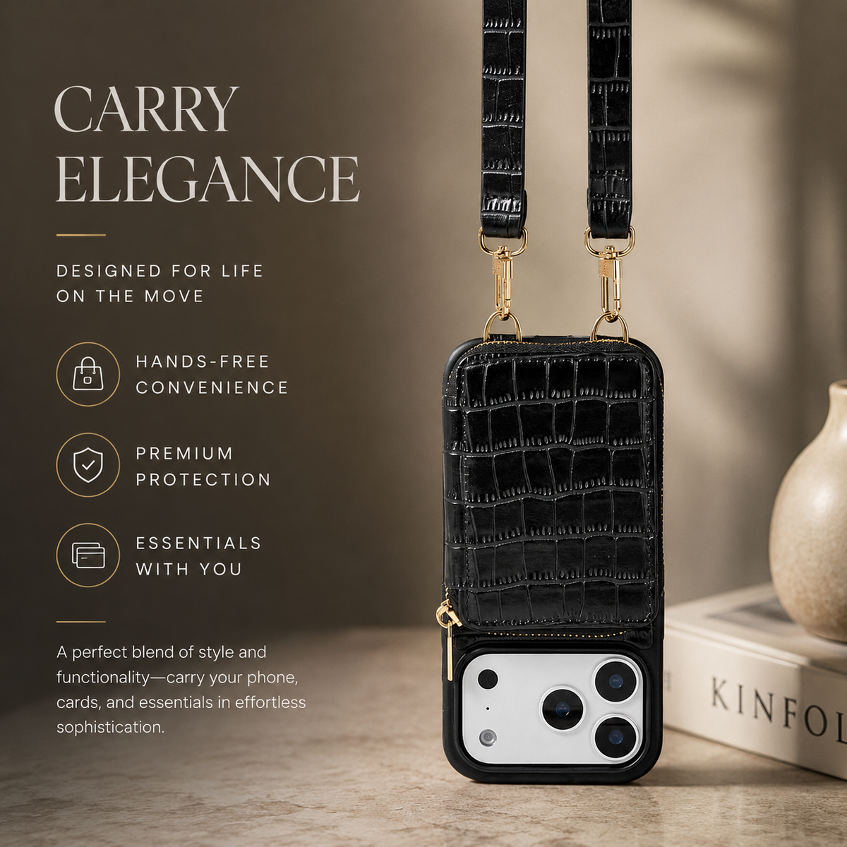 Premium iPhone Case Crocodile Pattern Crossbody Wallet Cover Soft Leather Card Holder Lanyard Anti Fingerprint Slim Protective Design