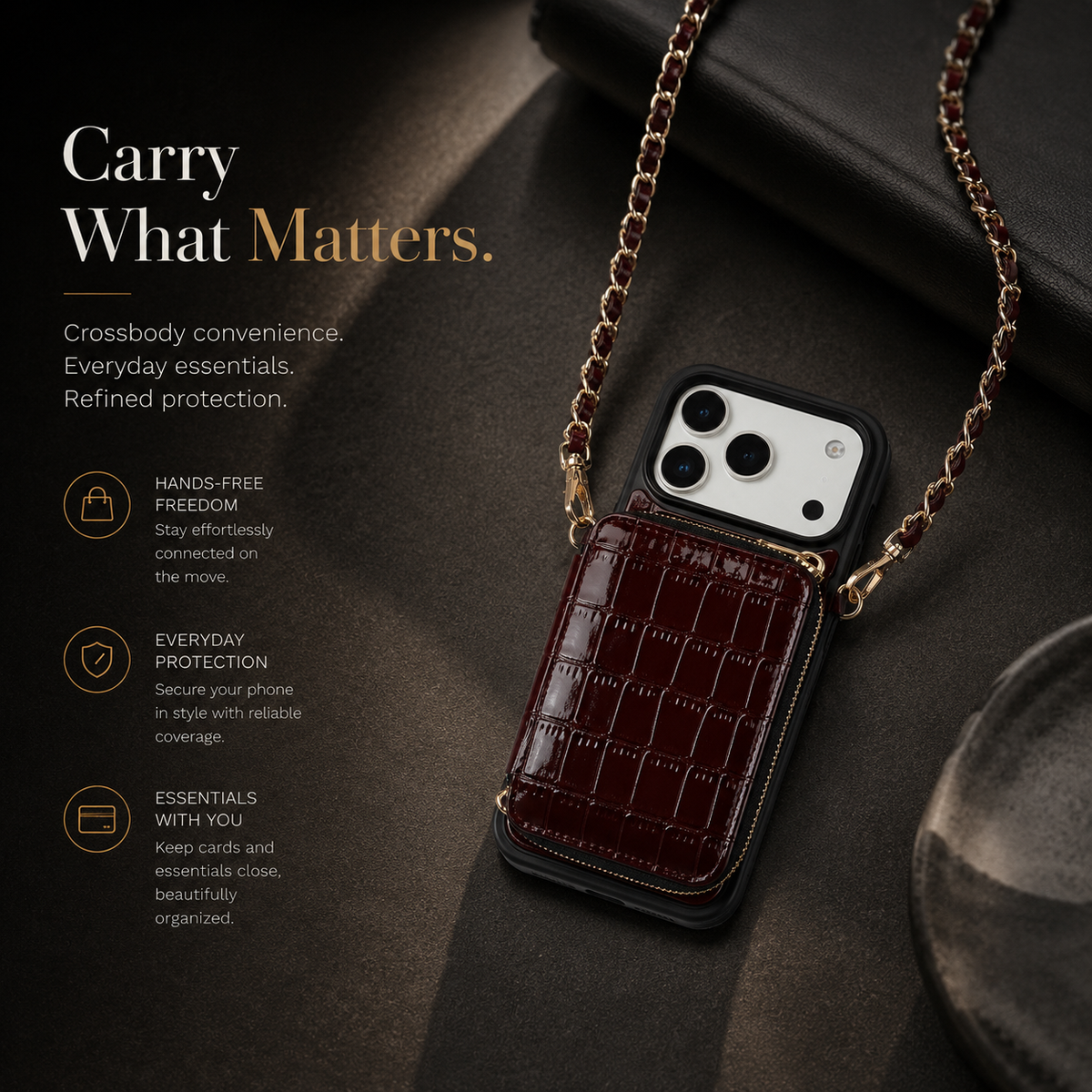 Premium iPhone Case Crocodile Pattern Crossbody Wallet Cover Soft Leather Card Holder Lanyard Anti Fingerprint Slim Protective Design