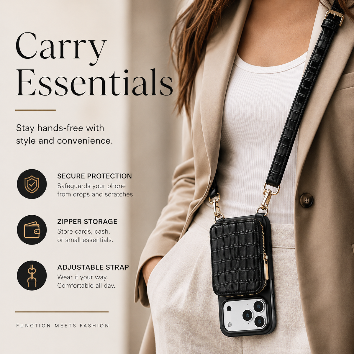 Premium iPhone Case Crocodile Pattern Crossbody Wallet Cover Soft Leather Card Holder Lanyard Anti Fingerprint Slim Protective Design