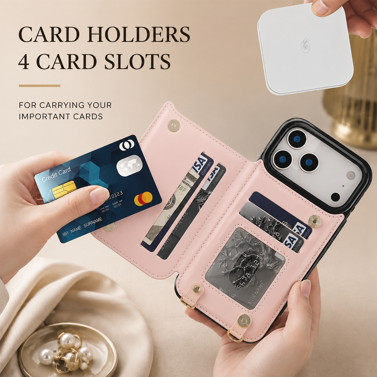 Premium iPhone Case Crossbody Leather Wallet RFID Card Holder Zipper Lanyard Strap Shockproof Anti Fingerprint Protective Cover Full Access Slim Carry