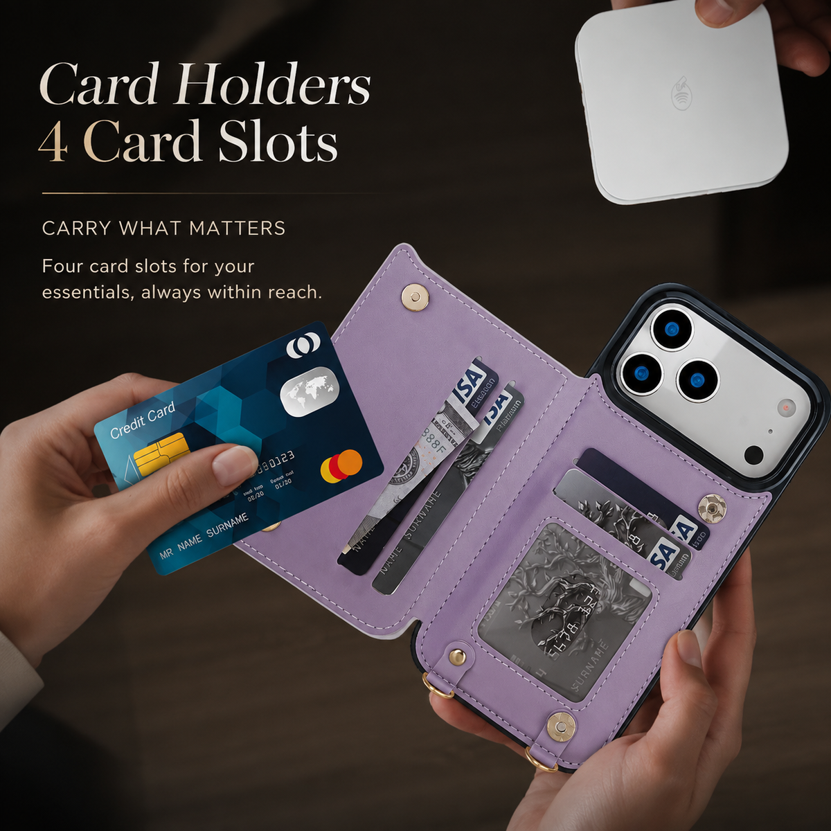Premium iPhone Case Crossbody Leather Wallet RFID Card Holder Zipper Lanyard Strap Shockproof Anti Fingerprint Protective Cover Full Access Slim Carry