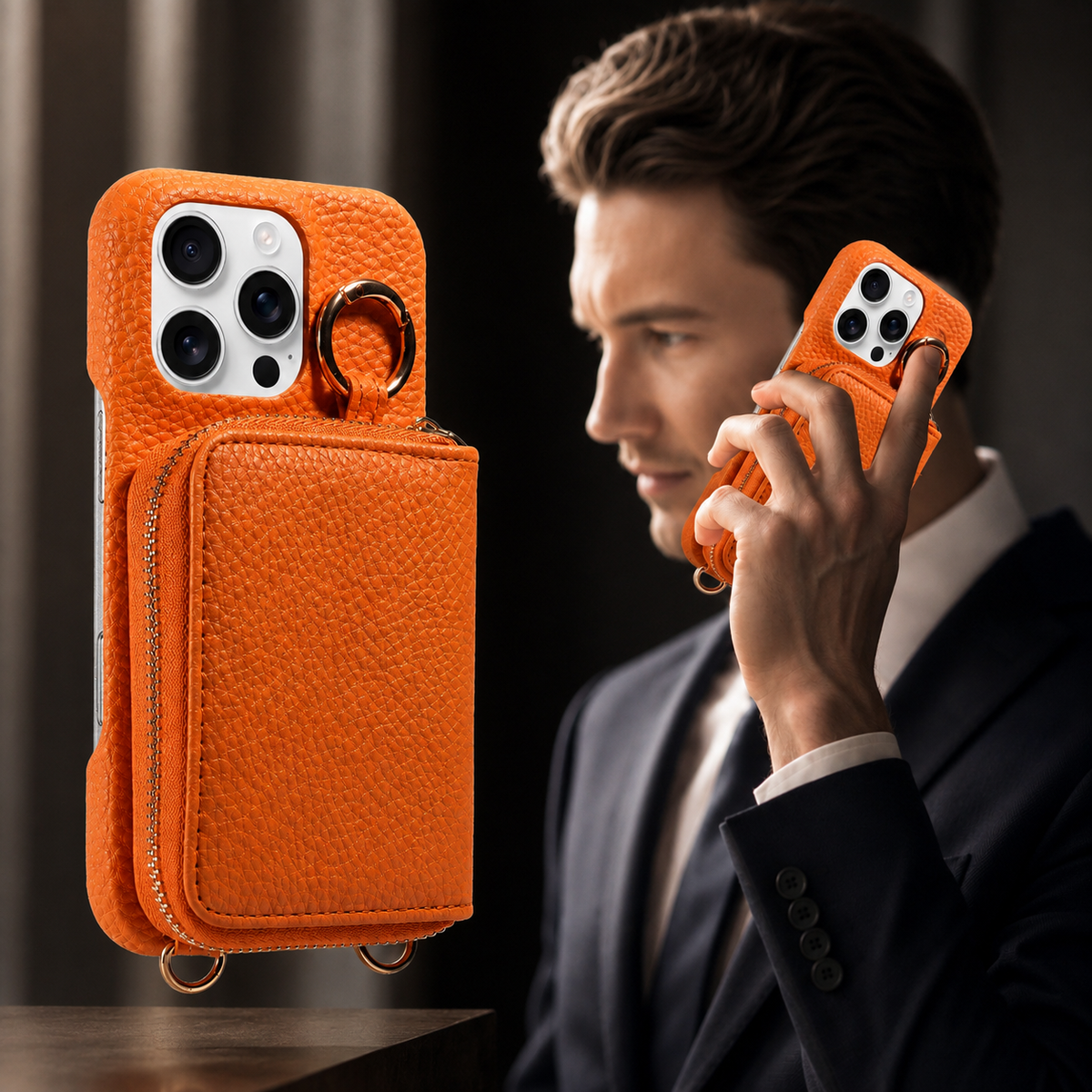 Premium iPhone Case Crossbody Wallet Card Holder Ring Stand Faux Leather Shockproof Protective Cover Full Coverage Adjustable Lanyard Slim Design Grip