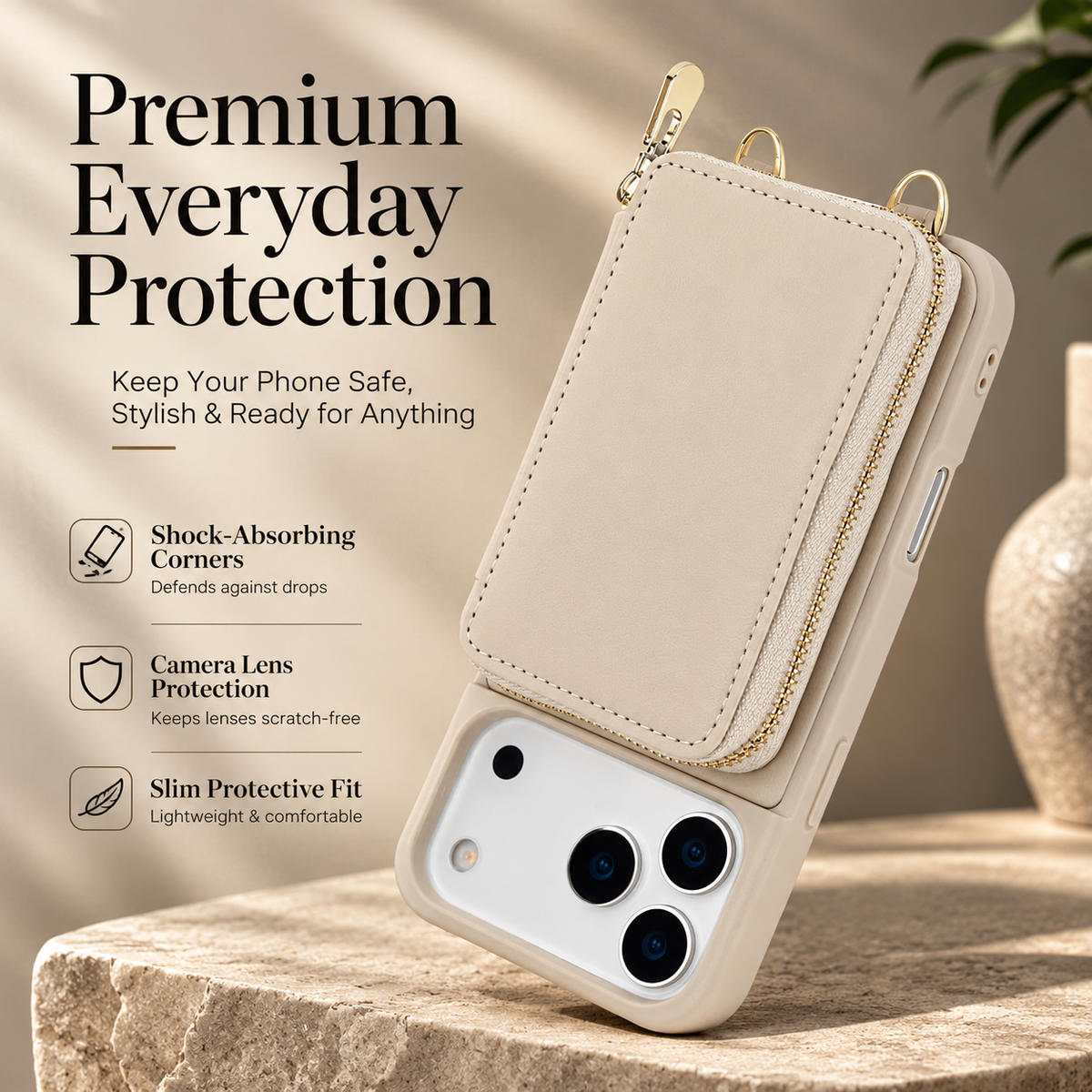Premium iPhone Case Crossbody Wallet Flip Leather Cover Zipper Card Holder RFID Blocking Shoulder Strap Shockproof Full Coverage Protective Case