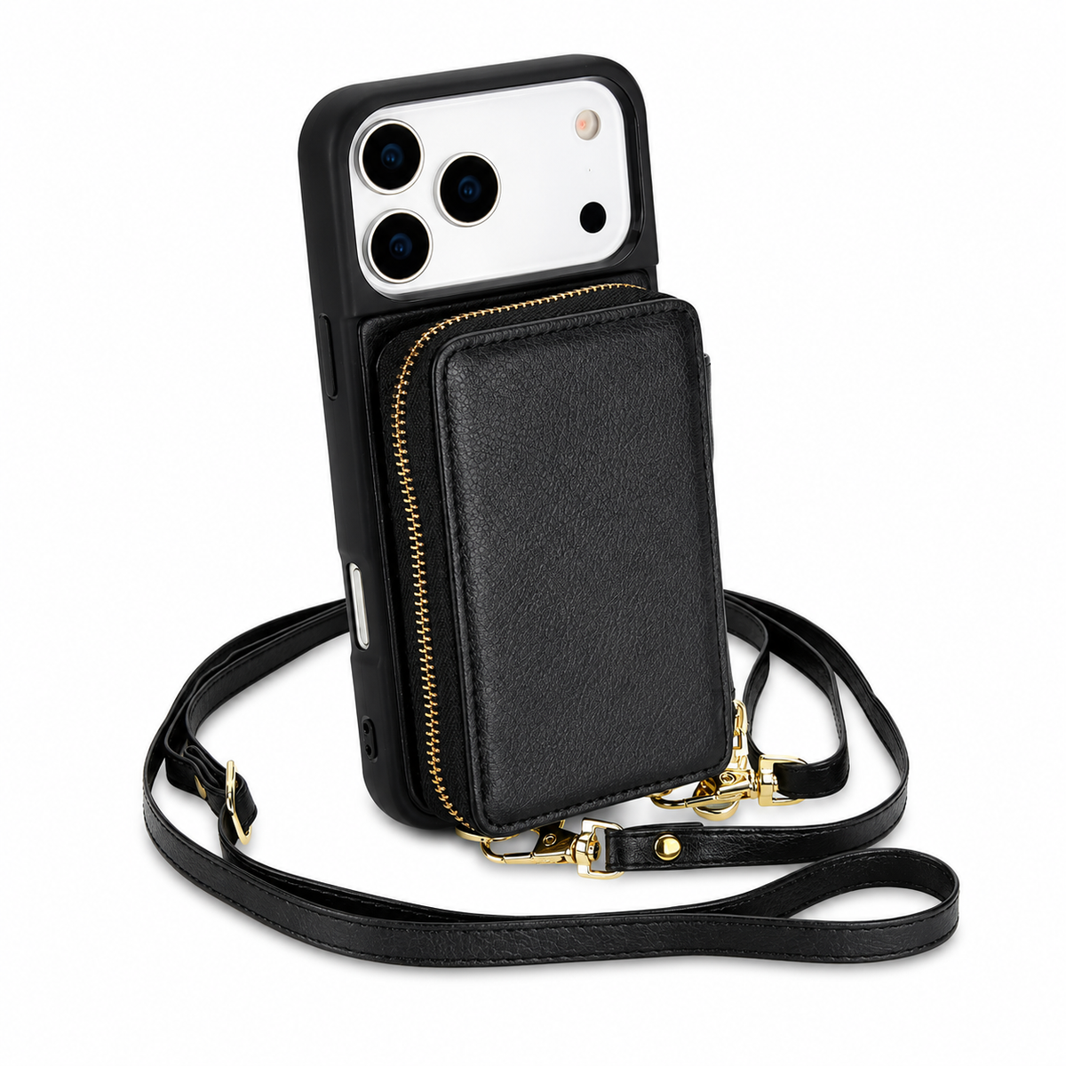 Premium iPhone Case Crossbody Wallet Flip Leather Cover Zipper Card Holder RFID Blocking Shoulder Strap Shockproof Full Coverage Protective Case