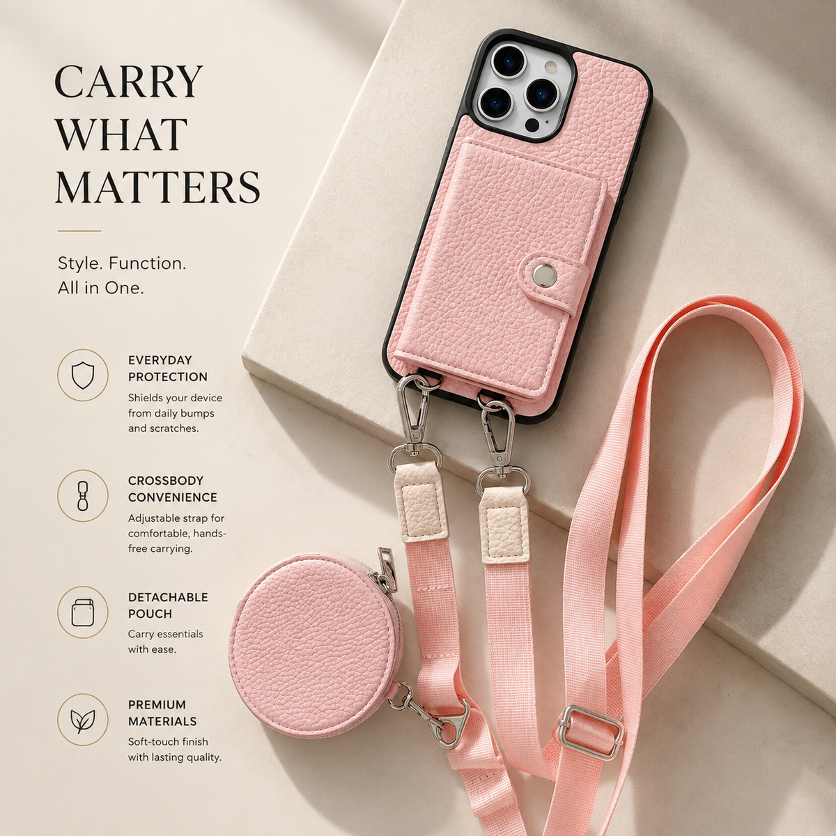 Premium iPhone Case Crossbody Wallet Purse Card Slot Coin Pocket RFID Protection Leather Strap MagSafe Compatible Shockproof Full Body Slim Design Use