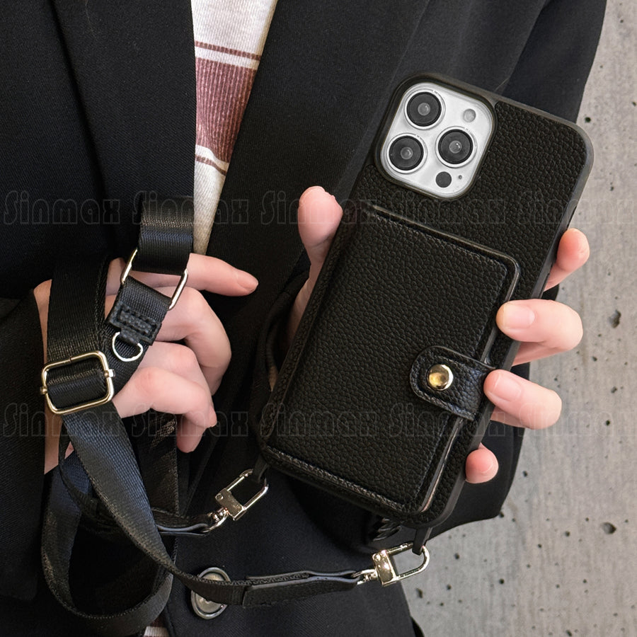 Premium iPhone Case Crossbody Wallet Purse Card Slot Coin Pocket RFID Protection Leather Strap MagSafe Compatible Shockproof Full Body Slim Design Use