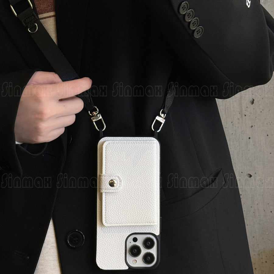 Premium iPhone Case Crossbody Wallet Purse Card Slot Coin Pocket RFID Protection Leather Strap MagSafe Compatible Shockproof Full Body Slim Design Use