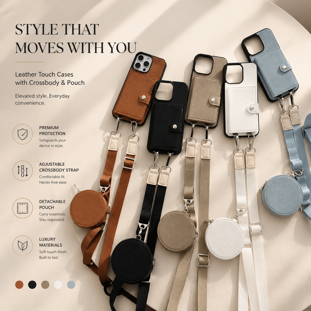 Premium iPhone Case Crossbody Wallet Purse Card Slot Coin Pocket RFID Protection Leather Strap MagSafe Compatible Shockproof Full Body Slim Design Use