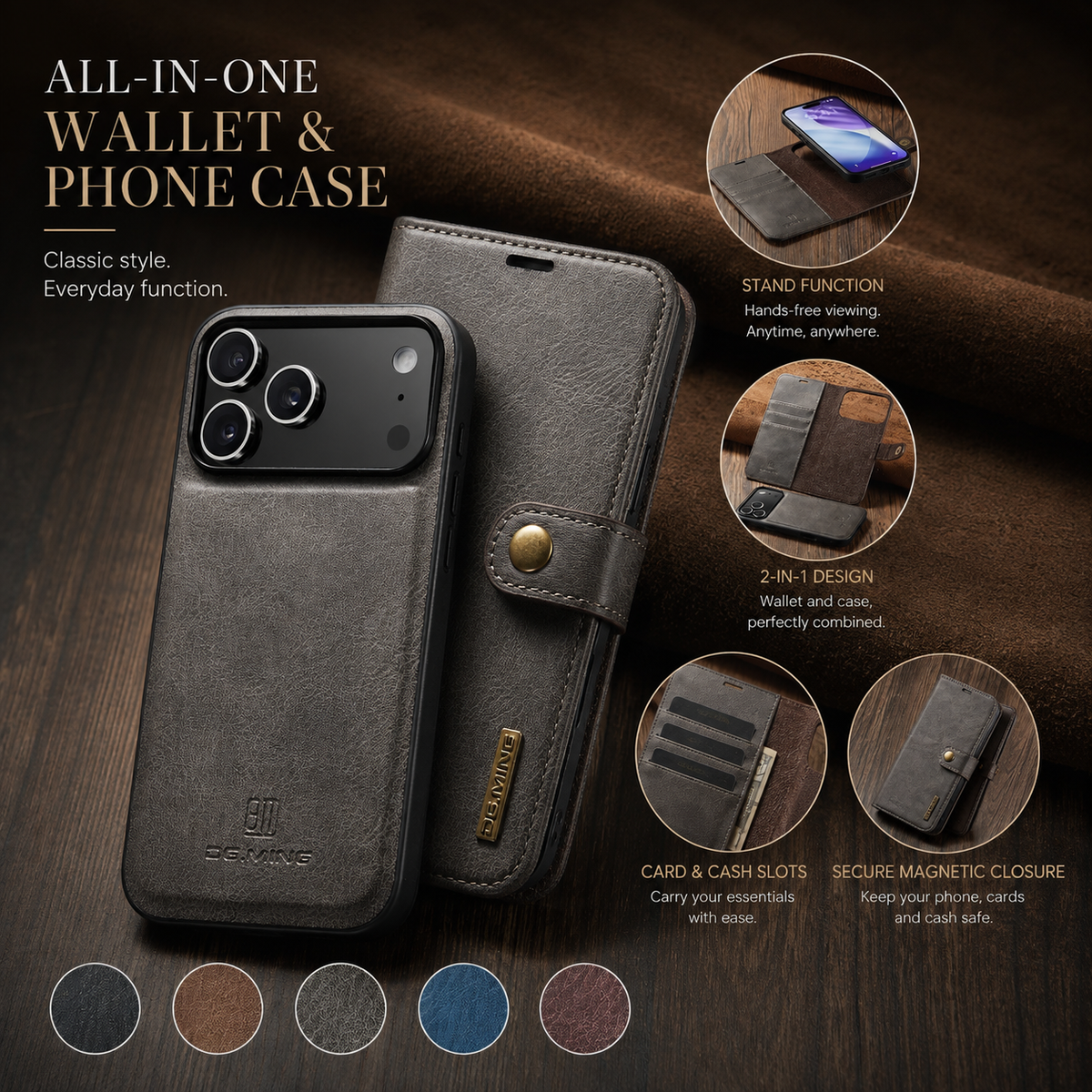 Premium iPhone Case Detachable Magnetic Leather Wallet Cover Card Holder Flip Design Full Body Protective Slim Case for Daily Carry and Travel Use Now