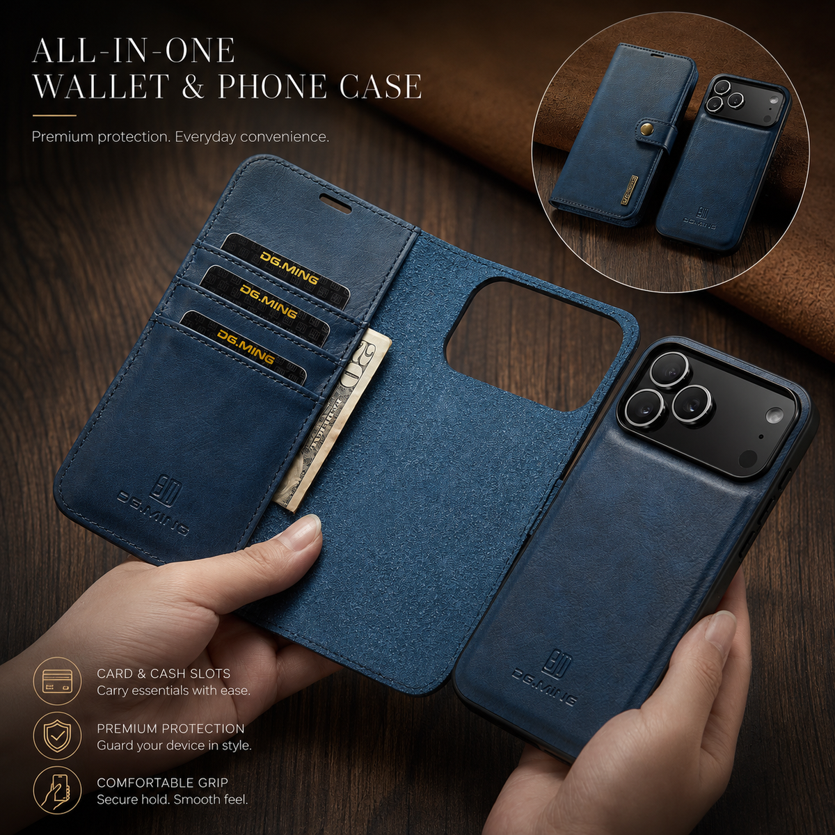Premium iPhone Case Detachable Magnetic Leather Wallet Cover Card Holder Flip Design Full Body Protective Slim Case for Daily Carry and Travel Use Now