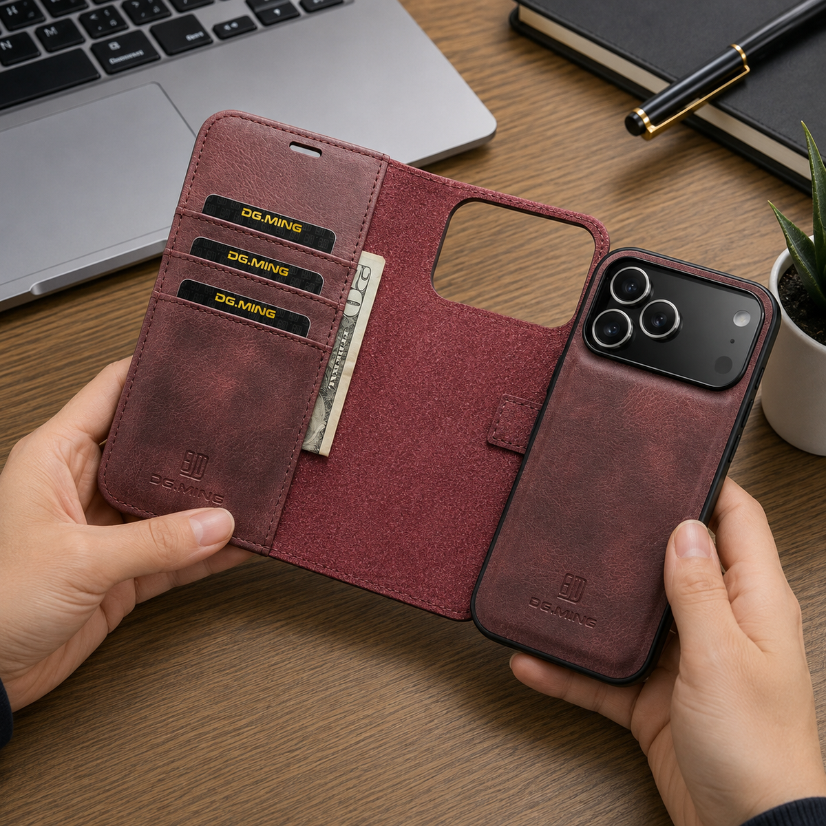 Premium iPhone Case Detachable Magnetic Leather Wallet Cover Card Holder Flip Design Full Body Protective Slim Case for Daily Carry and Travel Use Now